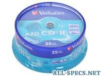 Verbatim CD-R 700Mb 52x DL Crystal AZO 25шт Cake Box 580268