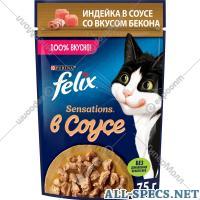 Felix Корм для кошек «Felix Sensations» с индейкой в соусе со вкусом бекона, 75 г